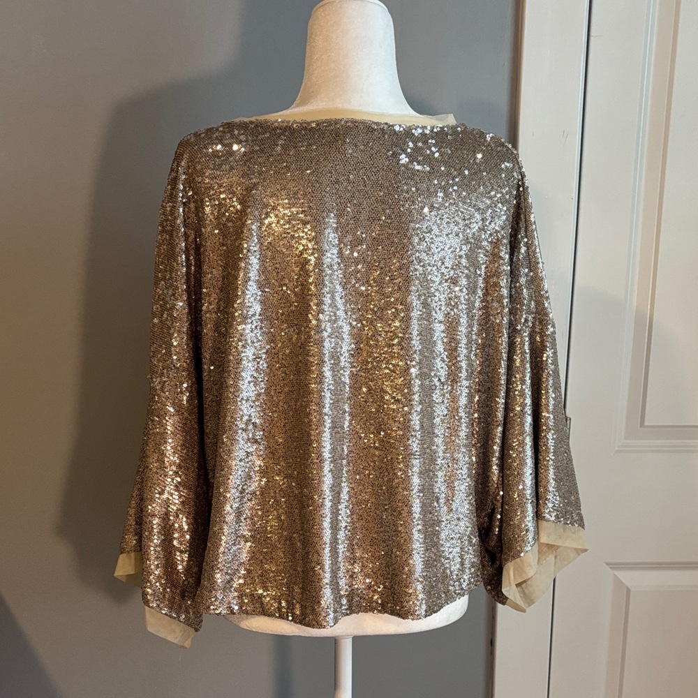 Free People Shimmering Gold Sequin Knit Top - Picture 4 of 9